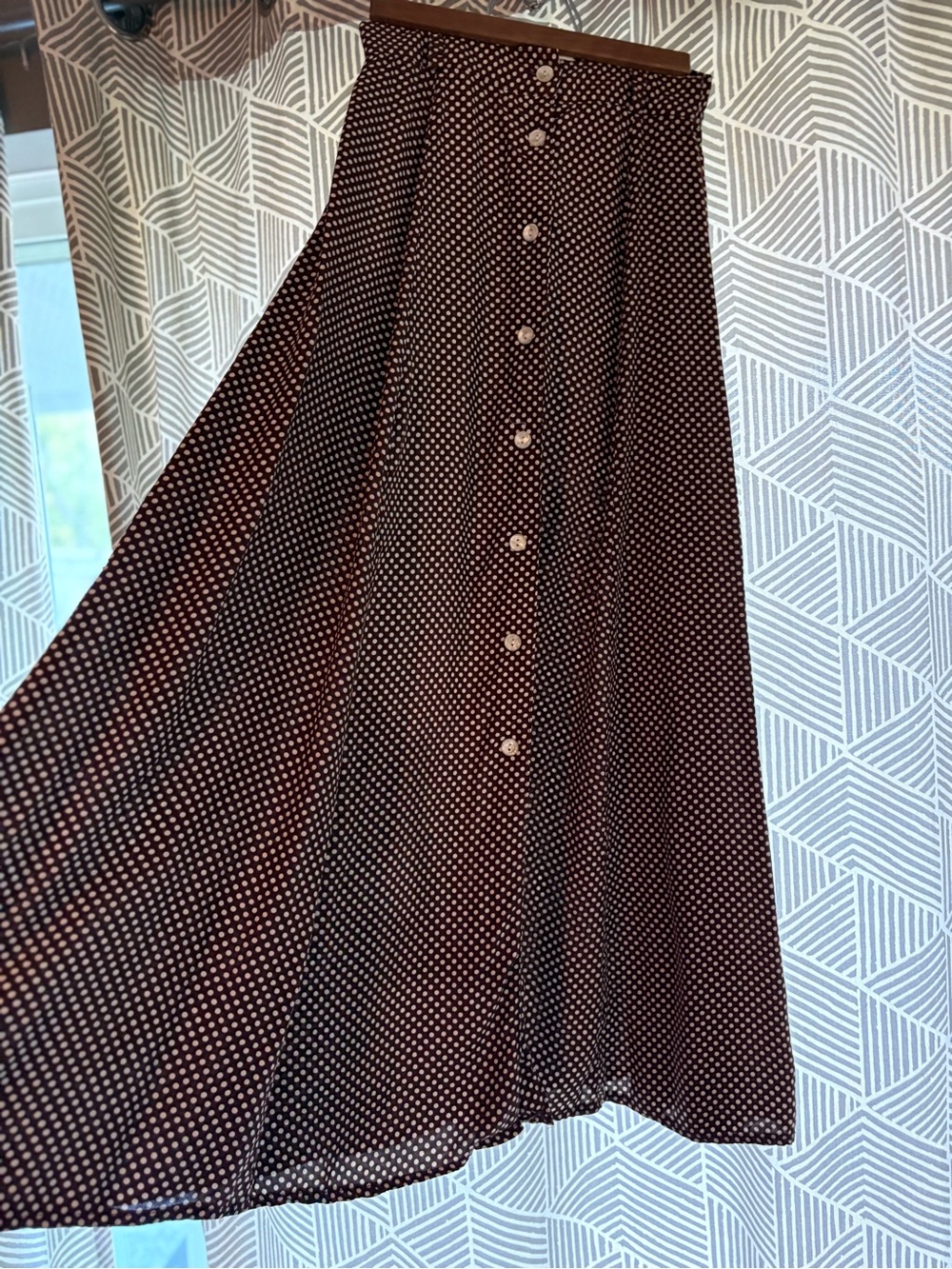 Daniel Hechter Paris VINTAGE 80’s Brown Polka Dot Button-Front Maxi Skirt